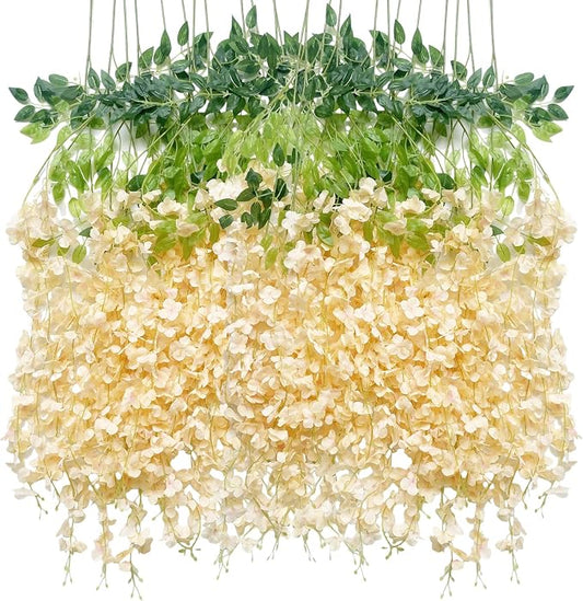 Artificial Flowers Hanging Flowers, Fake Wisteria Flower Garland Silk Vines by WONICE