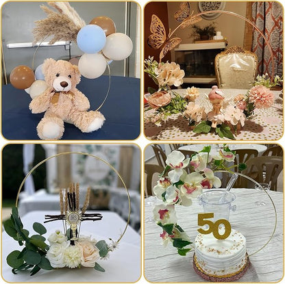 YALLOVE 10-Pack 12-Inch Gold Metal Floral Hoop Table Centerpieces | Wreath Ring - Image 6