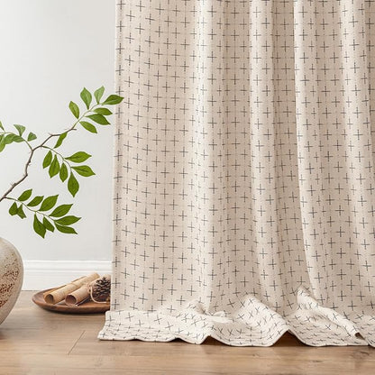 MIULEE Patterned Farmhouse Linen Curtains, Back Tab - Image 6
