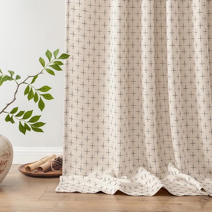 MIULEE Patterned Farmhouse Linen Curtains, Back Tab - Image 6