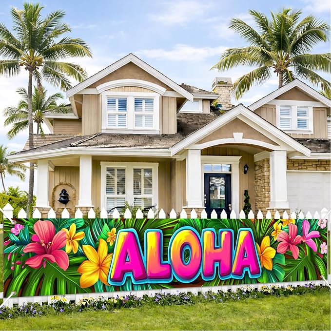 HOMETITUTE Luau Party Decorations Aloha Hawaiian Fence Banner 79 x 18 inch | by HOMETITUTE