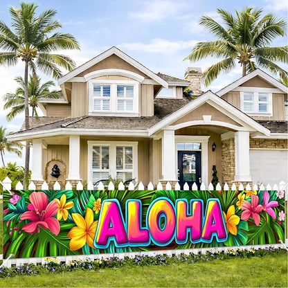 HOMETITUTE Luau Party Decorations Aloha Hawaiian Fence Banner 79 x 18 inch | by HOMETITUTE