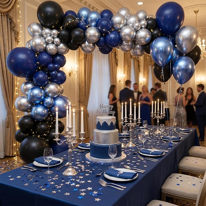 KBZVNAF Black Blue Silver Latex Balloons 60 Pack 12 inch | Royal Blue Black - Image 3