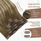 Ve Sunny Clip in Hair Extensions Brown Balayage Clip in Extensions Dark Brown Balayage Light Brown Mix Blonde Clip in Hair Extensions Real Human Hair for Women Natural Color 20inch 7pcs 120g