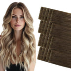 COOKAYU Invisi Edge Tape in Extensions Human Hair Walnut Brown to Ash Brown and Blonde Seamless Injected Tape Ins Straight invisible Hair Extensions 16Inch 35g 20pcs/pack