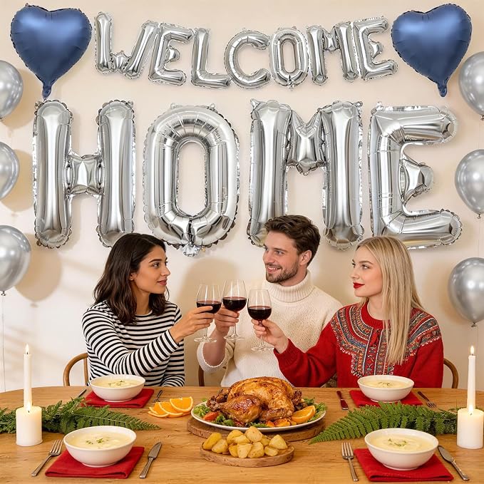 Welcome Home Balloons Blue Silver, 40Inch HOME and 16Inch Welcome Foil Balloons - Image 5