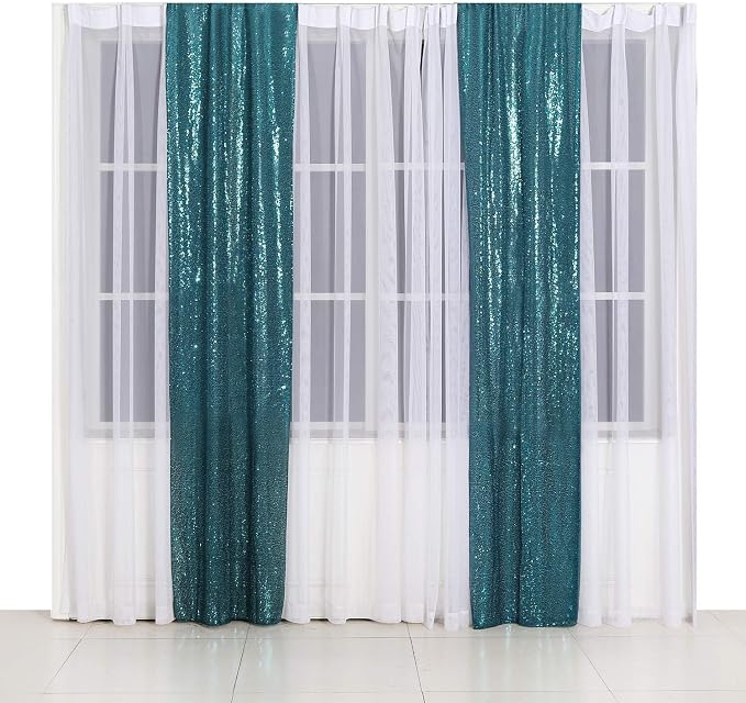 Poise3EHome 2ft x 8ft Teal Sequin Backdrop Curtains 2 Panels - Image 2