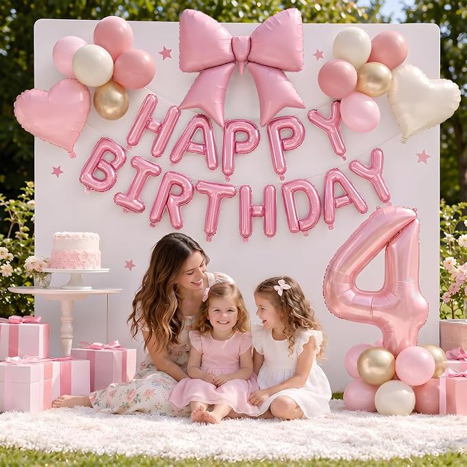 Dusty Pink Number 4 Balloon, 4th Birthday Decorations - Image 4