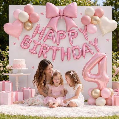Dusty Pink Number 4 Balloon, 4th Birthday Decorations - Image 4