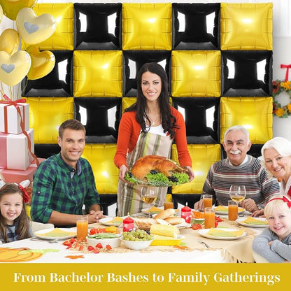 Black and Gold Square Foil Balloons 25 Pcs Metallic Black and Gold Balloons - Image 6