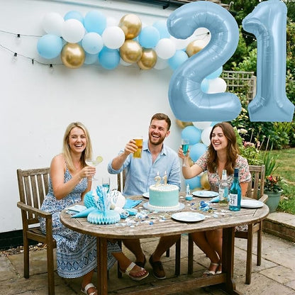 TONIFUL 40 Inch Pastel Blue Number 2 and 1 Foil Balloons Large Baby Blue Mylar - Image 3