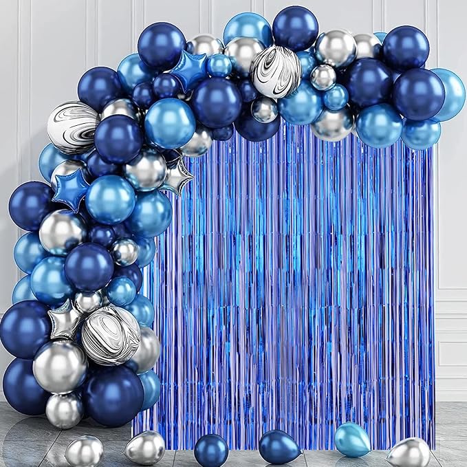 Voircoloria Blue Foil Fringe Backdrop Curtains, 2 Pack | Tinsel Streamers - Image 7