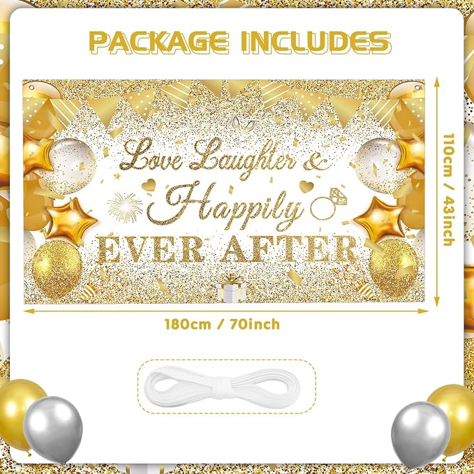 White Gold Bridal Shower Decorations Love Laughter and Happily Ever After - Image 6