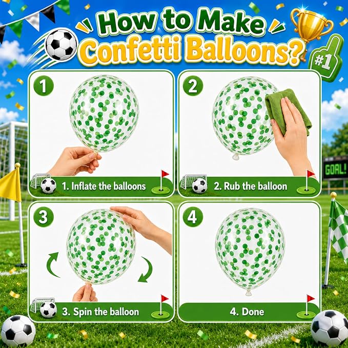 Soccer Balloons for Sports Party Decor | 12 Inch Black Green Soccer Printed - Image 4