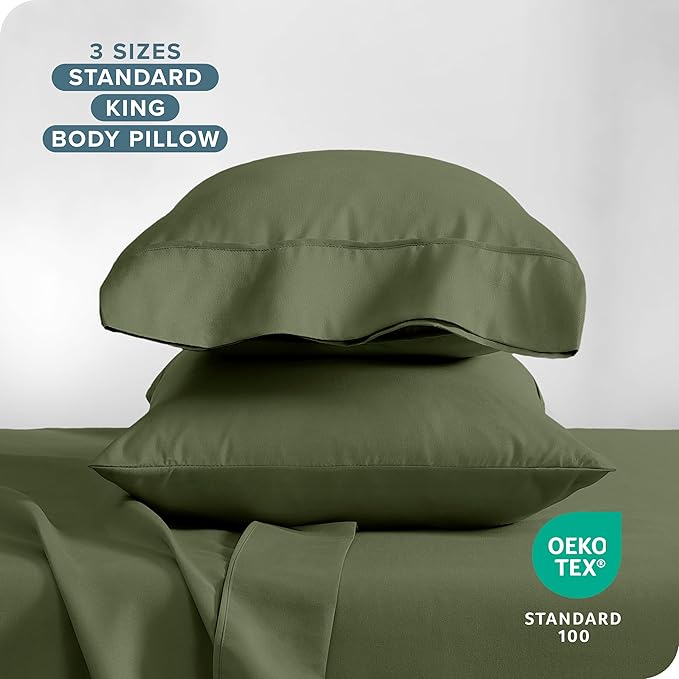 Bare Home Microfiber Pillow Cases - King Size Set of 2 - Cooling Pillowcases - Double Brushed - Cypress Pillowcases 2 Pack - Easy Care (King Pillowcase Set of 2, Cypress)