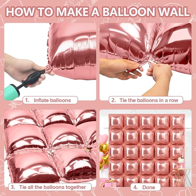 NISOCY 25PCS Rose Gold Square Foil Balloons Wall Backdrop | Double Sided - Image 4