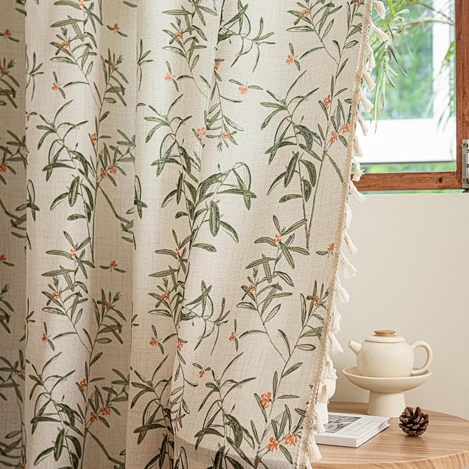 ENJOYBRIDAL Floral Curtains 63 Inch Length Semi Sheer Boho Drapes - Image 5