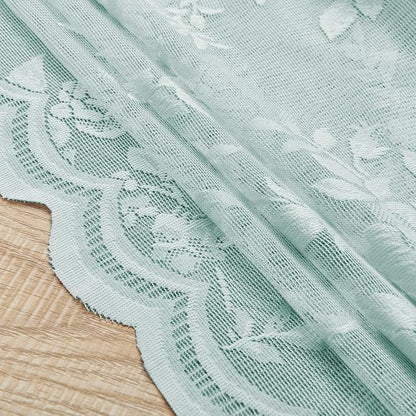 Pastel Turquoise Lace Curtains 63 Inch Length 2 Panels Aqua Floral Sheer - Image 7