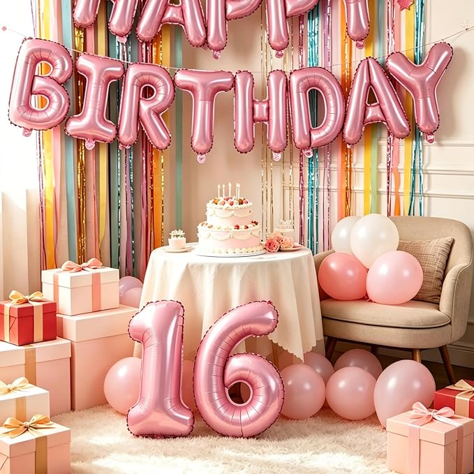 2 Set 20 Pcs Number Balloons 16 Inch Baby Pink 0-9 Number Mylar Foil Balloons - Image 5