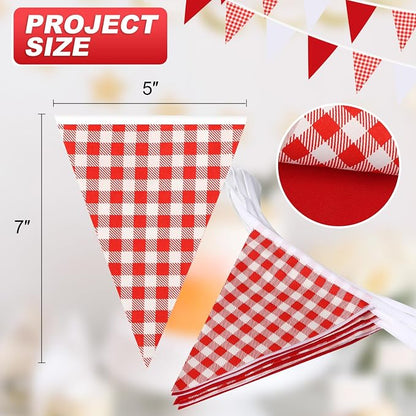 Red Plaid Checkered White Pennant Banner Flag Triangle Bunting Garland - Image 2