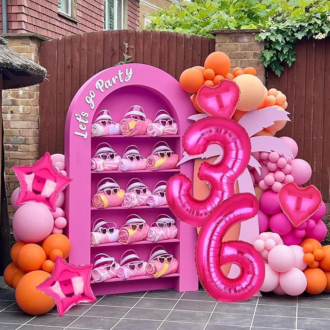40 Inch Number Balloons Hot Pink 6 Cowgirl Pink 6th Birthday Decor 9 Pcs | - Image 5