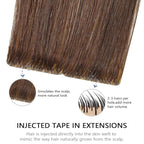 COOKAYU Invisible Tape in Human Hair Extensions, Medium Brown Injected Tape ins Real Human Hair Seamless Extensions 20pcs 45g 20Inch