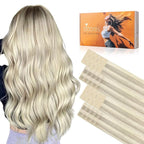 DOORES Invisi Edge Tape in Hair Extensions, Ash Blonde Highlighted Platinum Blonde 10 Injection Tape-ins with 10 Classic Tape-ins 50g 14 Inch, Injected Tape in Extensions Virgin Hair