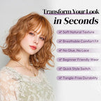 BARSDAR Natural Red Short Wavy Wig with Bangs - Short Wavy Ginger Auburn Wig for Women - Curly Wavy Textured French Bob Wigs with Bangs Soft Synthetic Natural Looking Face-Framing Daily