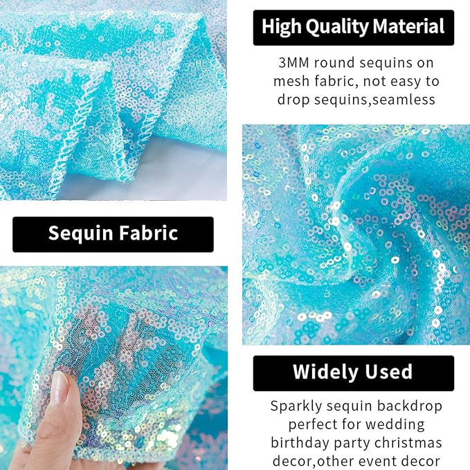 Hahuho Mermaid Blue Sequin Backdrop Curtain, Banquet Decoration（1 Panels - Image 5