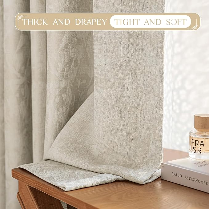 Beauoop Beige Floral Jacquard Blackout Curtains - Image 6