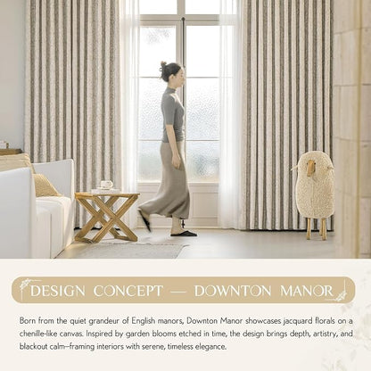 Beauoop Beige Floral Jacquard Blackout Curtains - Image 9