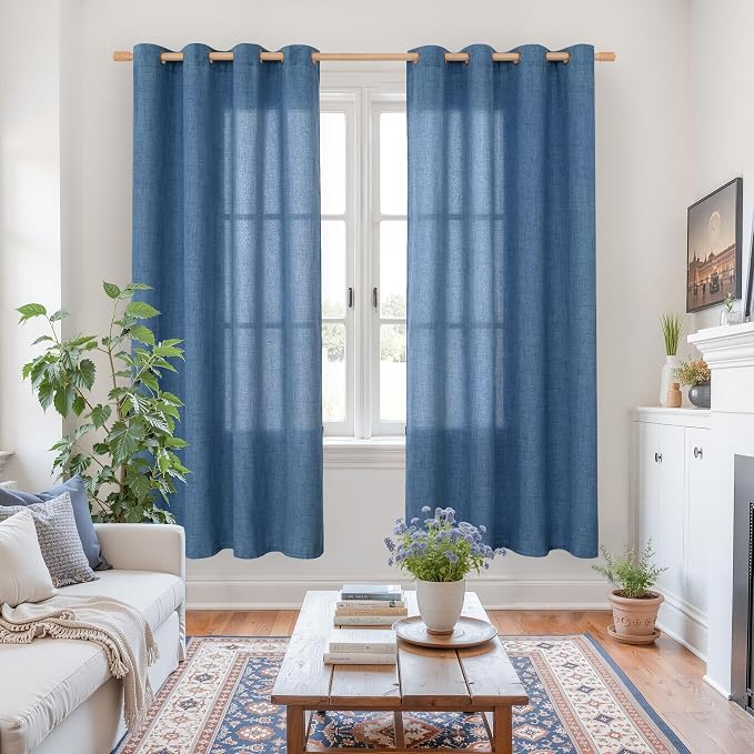 YoungsTex Dark Blue Linen Curtains 68 Inch Length - Image 2