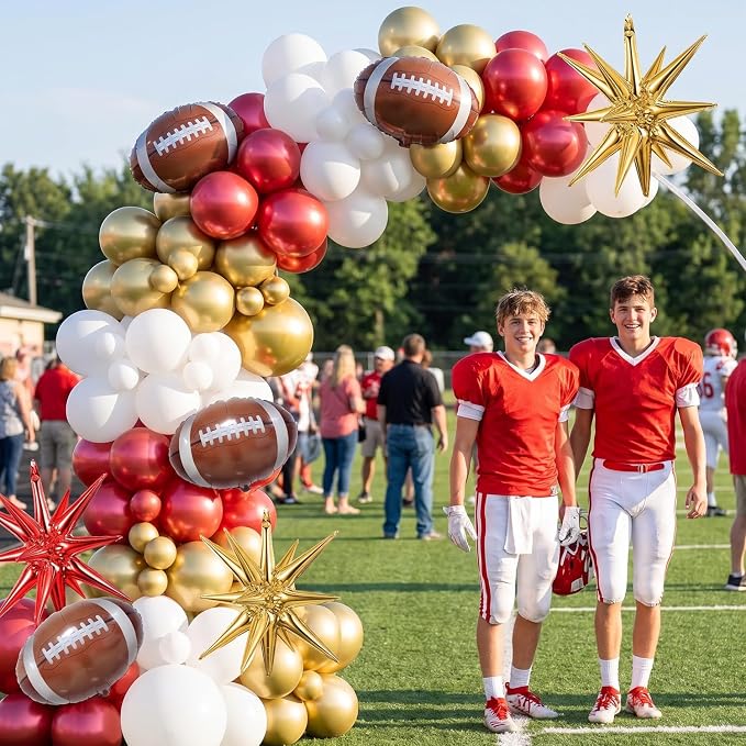 Red and Gold Football Balloon Arch Garland Kit, American Rugby Decor - Image 4