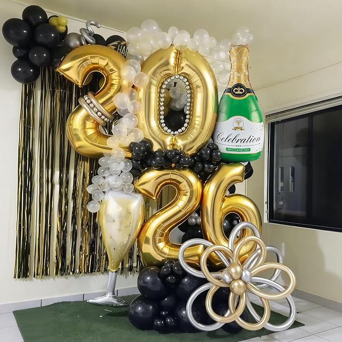 Gold 2026 Balloons, 40 Inch Number Gold Foil Balloons - Image 5