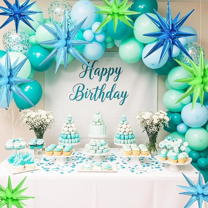 TONIFUL 8 Pcs Blue and Green Explosion Star Foil Balloon Party Decoration | 22 - Image 5