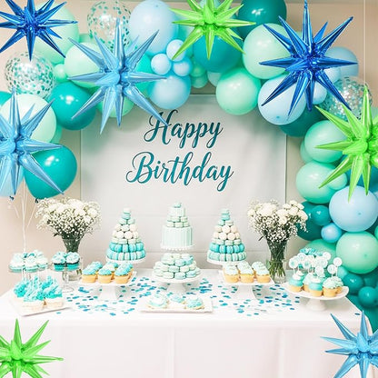 TONIFUL 8 Pcs Blue and Green Explosion Star Foil Balloon Party Decoration | 22 - Image 5