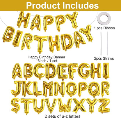 TONIFUL 65 Pcs 16 Inch Gold Happy Birthday Balloons and 2 Sets A-Z Foil Letters - Image 2
