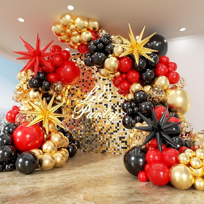 153Pcs Red and Black Gold Balloons Garland Arch Kit by PTGOLUO