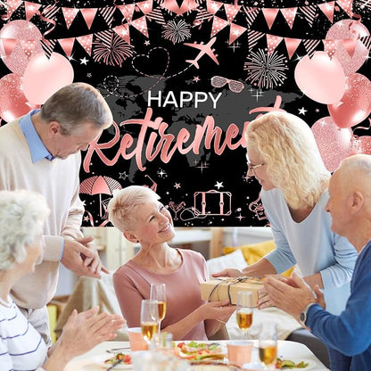 Mocsicka Happy Retirement Backdrop Pink Rose Gold Balloons Women Happy - Image 4