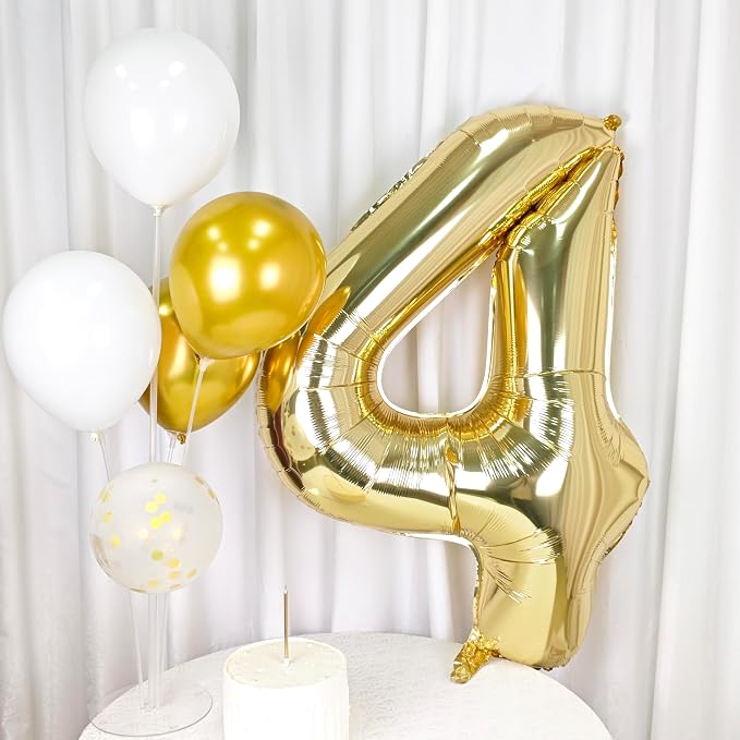 40 Inch Light Gold 4 Number Balloons Large Champagne Gold Number | White Gold - Image 4