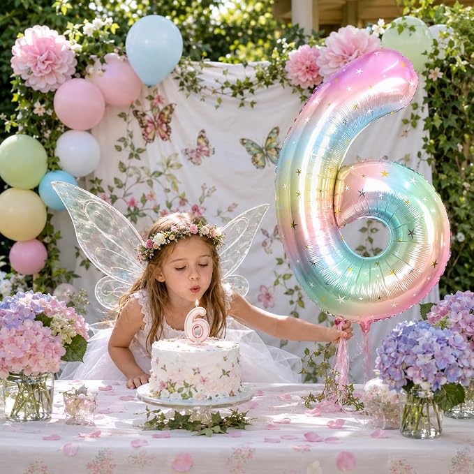 40 Inch 6 Balloon Number, Large Rainbow Foil Number 6 Balloons Birthday Party - Image 4