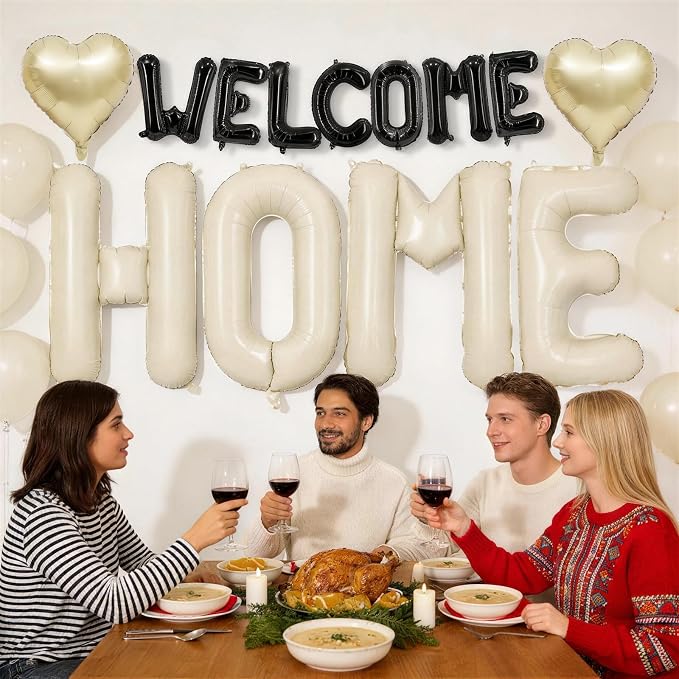Welcome Home Balloons Black White, 40Inch HOME and 16Inch Welcome Foil Balloons - Image 6
