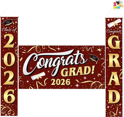 JOYIN 3 Pcs Graduation Backdrop Decorations Class of 2025, Satin Congrats Grad by JOYIN