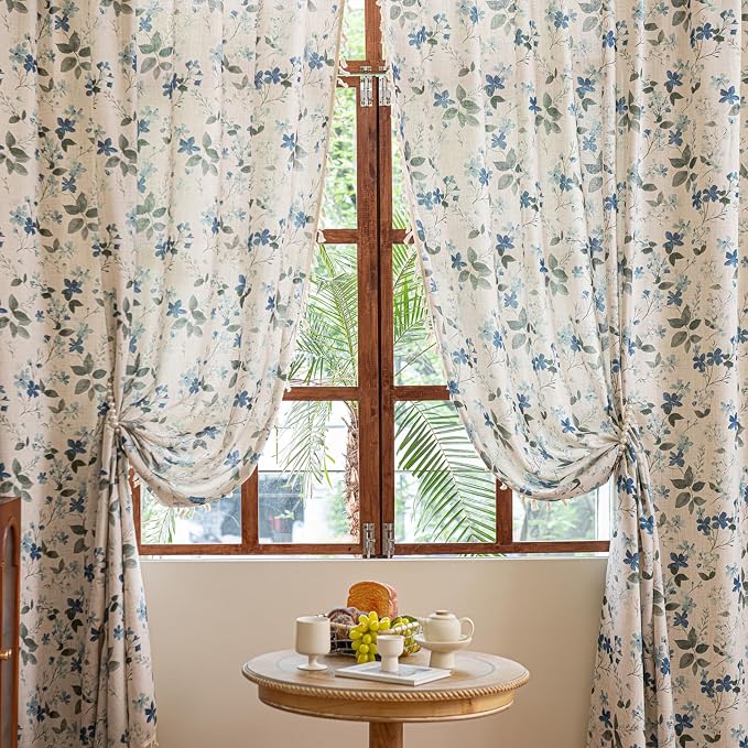 ENJOYBRIDAL Floral Curtains 96 Inches Long Farmhouse Semi Sheer Drapes by ENJOYBRIDAL