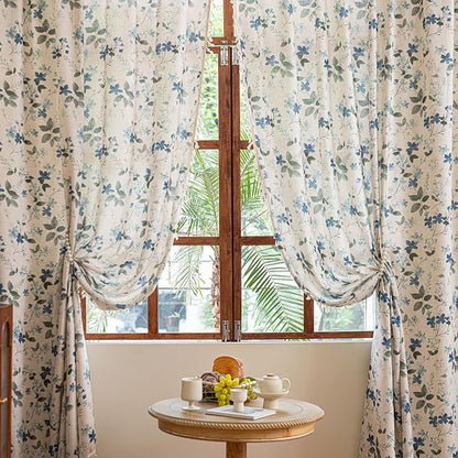 ENJOYBRIDAL Floral Curtains 84 Inch Length Farmhouse Semi Sheer Drapes by ENJOYBRIDAL