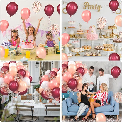 Burgundy Balloons, 12 Inch Maroon Balloons, Wine Red White Pearl Metallic Rose - Image 8