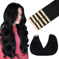 GOO GOO Tape in Hair Extensions Human Hair, 1 Jet black, 14inch 25g 10pcs, Skin Weft Seamless Invisible, Silky Straight with Thick Ends, Remy Human Hair