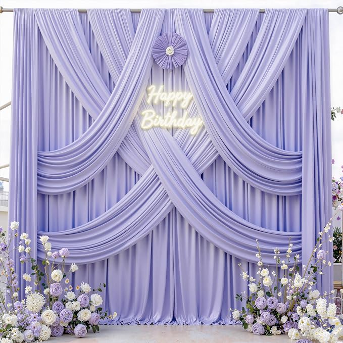 10 ft x 10 ft Wrinkle Free Lavender Backdrop Curtain - Image 3