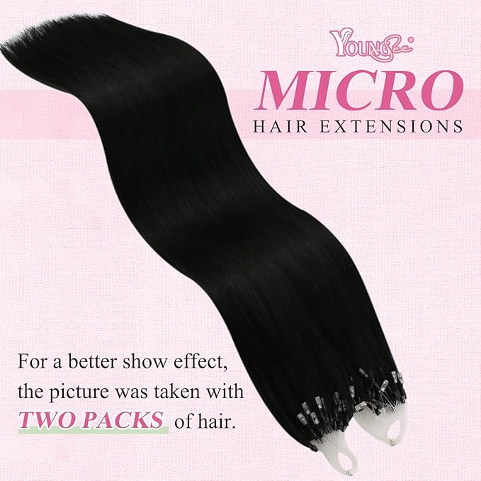 YoungSee Micro Loop Hair Extensions Real Human Hair Black Micro Bead Hair Extensions Real Human Hair Jet Black Beaded Hair Extension Long Hair 22In 50g Microring Hair Extension Remy Hair 50s