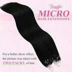 YoungSee Micro Loop Hair Extensions Real Human Hair Black Microloop Hair Extensions Human Hair Jet Black Beaded Hair Extension 20 Inch 50s 50g Micro Ring Hair Extension Long Straight Hair